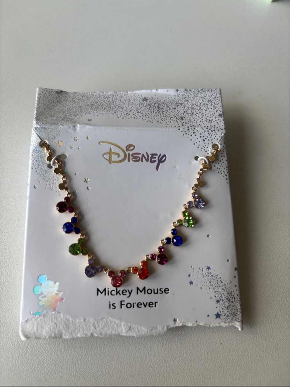 Disney Gold-Tone Rainbow Crystal Mickey Necklace